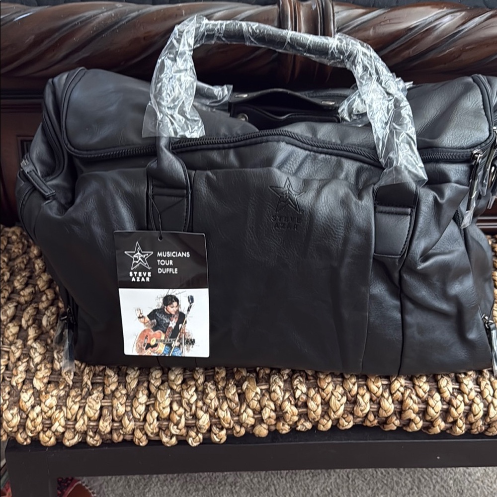 Steve Azar Black Leather Duffel Bag